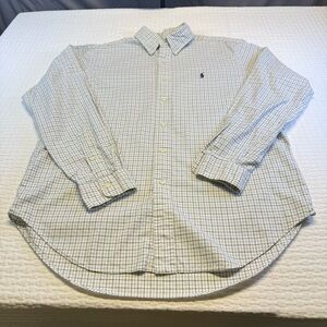 Ralph Lauren Cream and Blue Checkered Men's Shirt Classic Fit size large